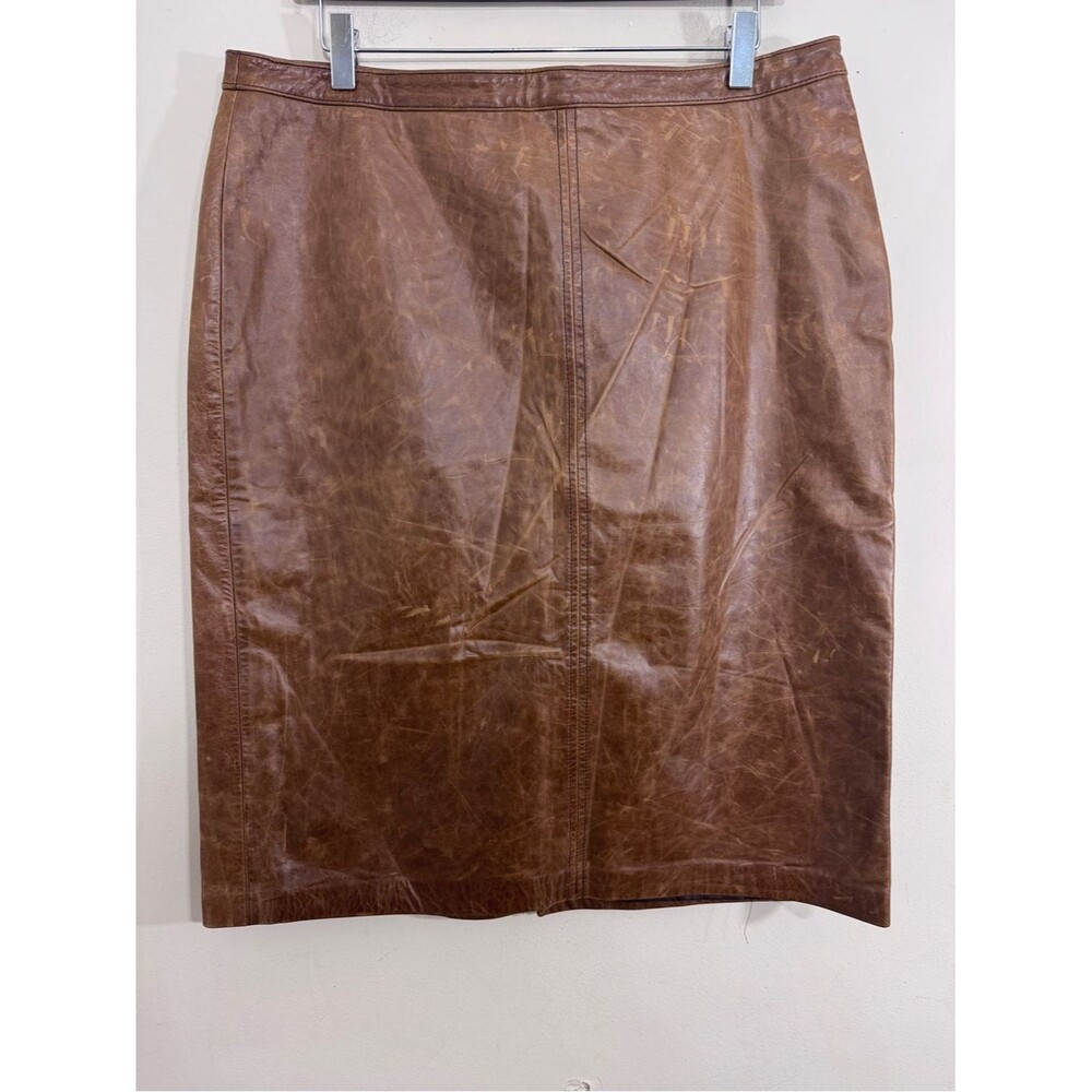 Y2K Tommy Hilfiger Brown Leather Pencil Skirt size 14 Cowgirl Western Minimalist